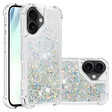 Capa em TPU iPhone 17 Glitter Quicksand - Corações prateados