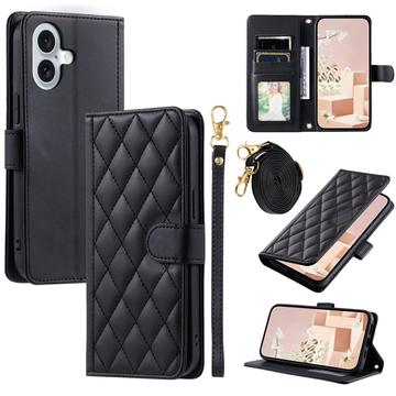 Capa de carteira acolchoada luxuosa para iPhone 17 - Preto