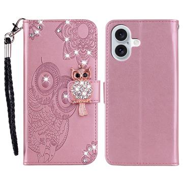 Capa de carteira com strass de coruja para iPhone 17 - Auriu Roze