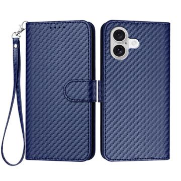 Capa para carteira iPhone 17 Premium com correia - Textura de fibra de carbono - Azul carbono