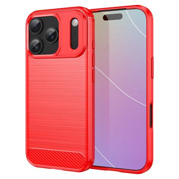 Capa de TPU Escovado para iPhone 17 Pro - Fibra de Carbono - Vermelho