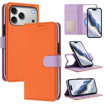 Capa para carteira destacável para iPhone 17 Pro com MagSafe, proteção RFID e alça de mão - Laranja / Roxo