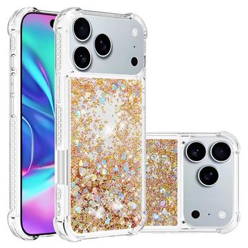 Capa em TPU iPhone 17 Pro Glitter Quicksand - Corações dourados