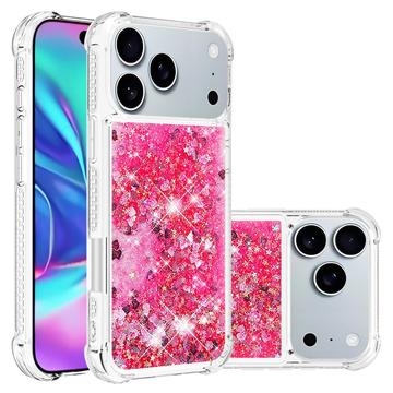 Capa em TPU iPhone 17 Pro Glitter Quicksand - Corações cor-de-rosa