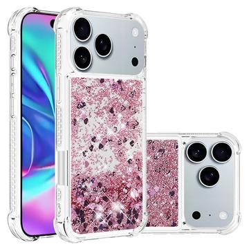 Capa em TPU iPhone 17 Pro Glitter Quicksand - Corações em ouro rosa