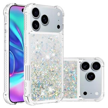 Capa em TPU iPhone 17 Pro Glitter Quicksand - Corações prateados