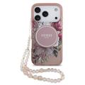 Capa iPhone 17 Pro Guess IML Flowers com alça de pérola