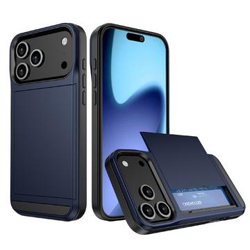 Capa Híbrida com Slot para Cartão Deslizante para iPhone 17 Pro - Azul Escuro