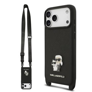 Capa Karl Lagerfeld Saffiano Crossbody Metal Karl & Choupette para iPhone 17 Pro - Preto