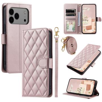 Capa de carteira acolchoada luxuosa para iPhone 17 Pro - Cor-de-Rosa Dourado