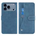 Capa Retro elegante para iPhone 17 Pro Max com suporte rotativo para cartões - Azul