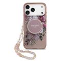 Capa com alça de pérola iPhone 17 Pro Max Guess IML Flowers - Rosa