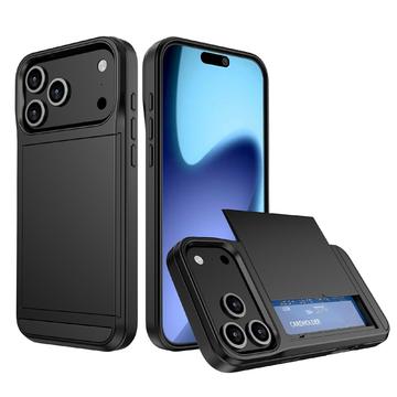 Capa Híbrida com Slot para Cartão Deslizante para iPhone 17 Pro Max - Preto