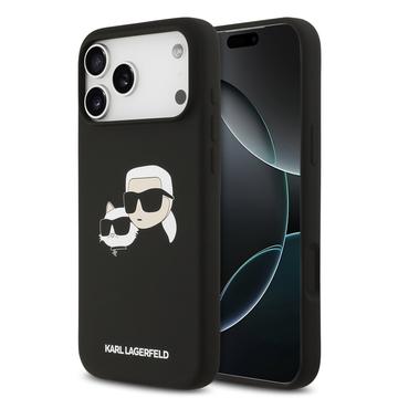 Capa de silicone líquido Karl Lagerfeld Double Heads para iPhone 17 Pro Max - Preto