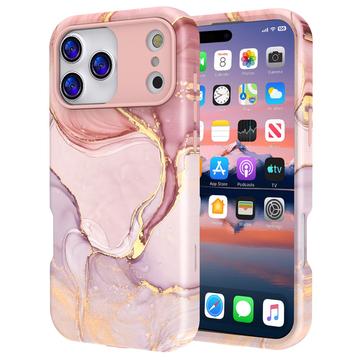 Capa híbrida de luxo em mármore para iPhone 17 Pro Max - Rosa / Dourado