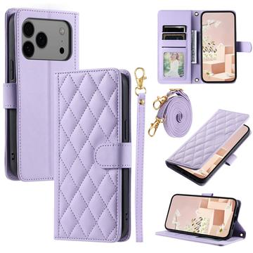 Capa de carteira acolchoada luxuosa para iPhone 17 Pro Max - Violet