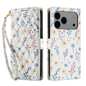 iPhone 17 Pro Max Capa carteira floral rômbica