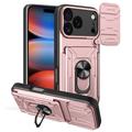Capa Híbrida de Anel Rotativo com Proteção de Câmera para iPhone 17 Pro Max - Cor-de-Rosa Dourado