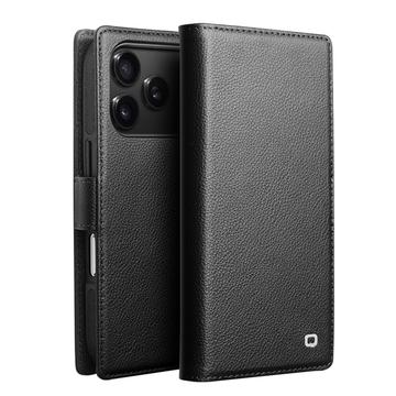 Capa de couro para carteira amovível 2 em 1 para iPhone 17 Pro Qialino - Compatível com MagSafe - Preto