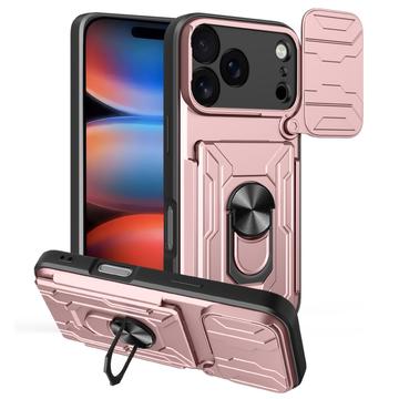 Capa Híbrida de Anel Rotativo com Proteção de Câmera para iPhone 17 Pro - Cor-de-Rosa Dourado