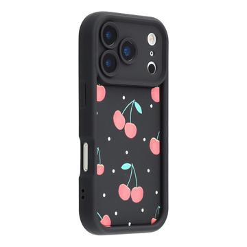 Capa TPU elegante à prova de choque para iPhone 17 Pro com rebordos elevados - Preto / Cerejas