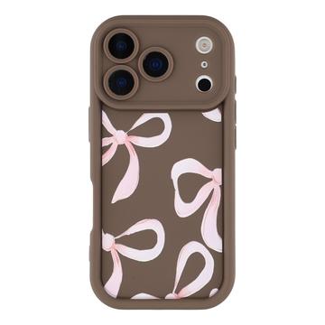 Capa TPU elegante à prova de choque para iPhone 17 Pro com rebordos elevados - castanho / laço grande