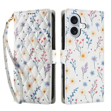 iPhone 17 Capa carteira floral rômbica