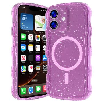 Capa MagSafe Wave-Edge Laser Glitter para iPhone 17 - Rosa translúcido