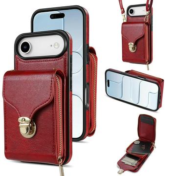 Capa multifunções para iPhone Air com carteira e correia - Vermelho