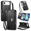Capa para carteira com padrão floral e de folhas para iPhone Air com bolso com fecho de correr e correia de pulso