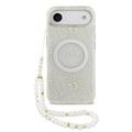 Capa com alça de pérola para iPhone Air Guess IML Flowers Allover Electro - Compatível com MagSafe - Branco