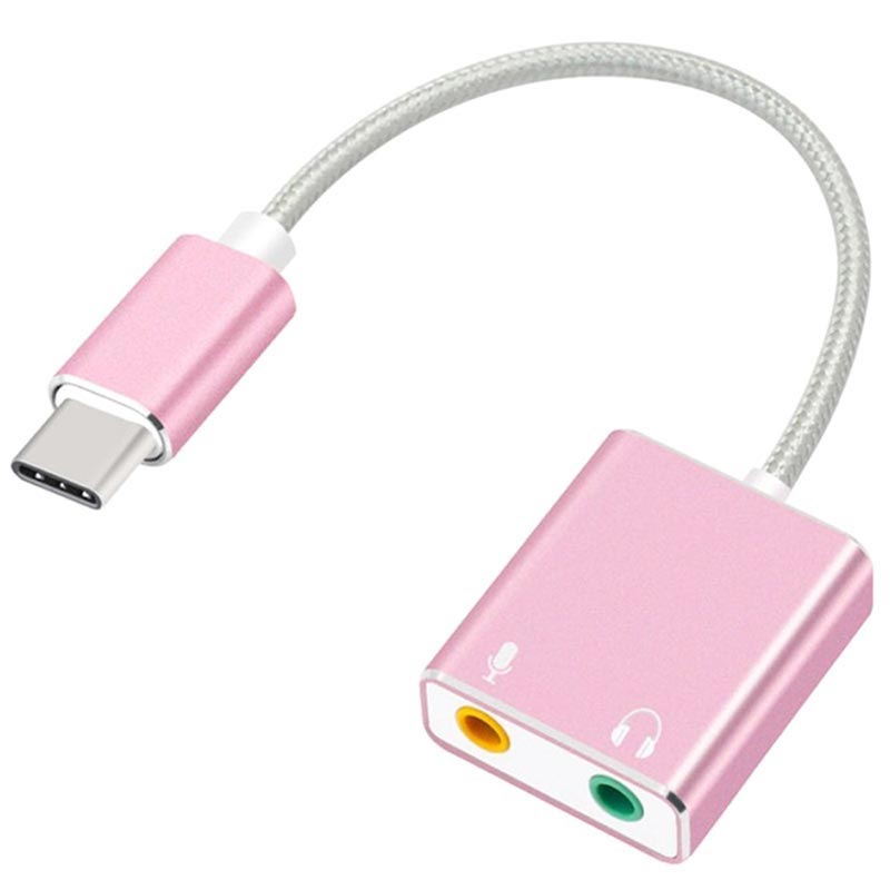 USBC / AUX Headphones & Microphone Audio Adapter Pink