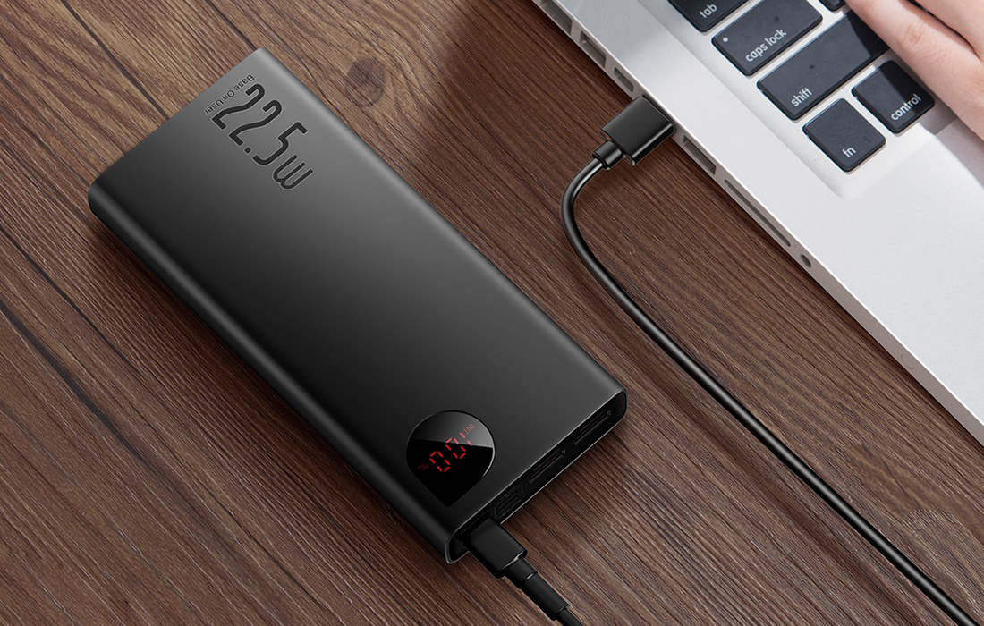 Baseus Adaman Metal Digital Display Power Bank 10000mAh com cabo USB-C - Preto