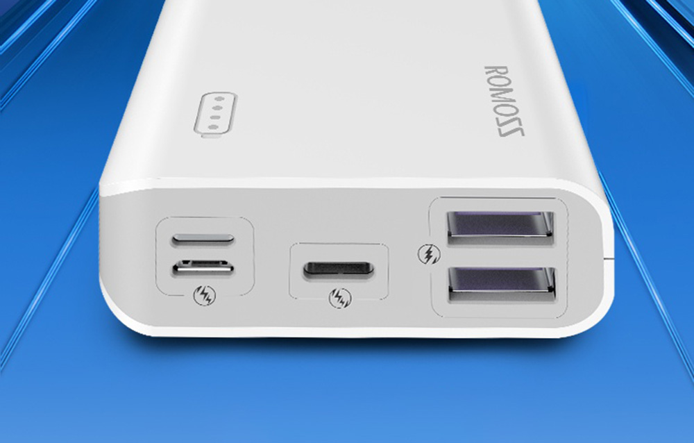 Banco de potência Romoss Sense 4S Pro 10000mAh/30W - 2xUSB-A, USB-C - Branco