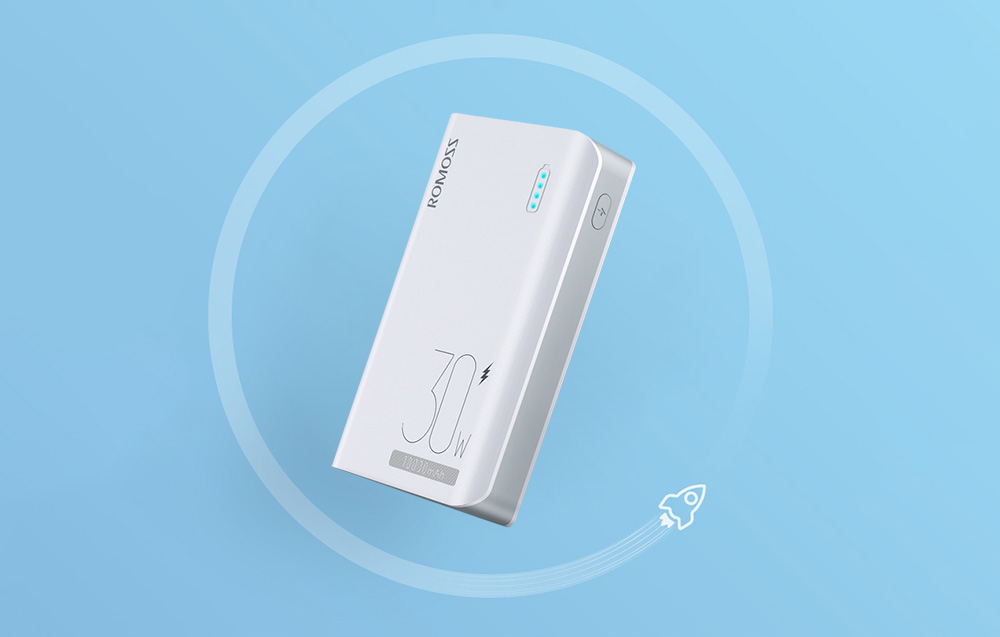 Banco de potência Romoss Sense 4S Pro 10000mAh/30W - 2xUSB-A, USB-C - Branco