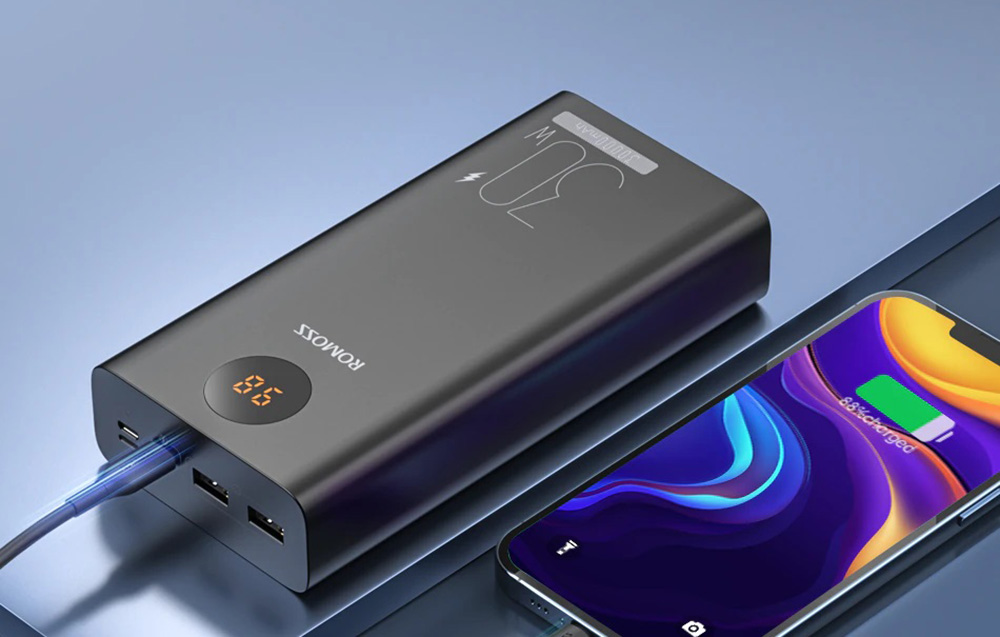 Romoss PEA30 Power Bank 30000mAh - USB-C, Portas USB - Preto