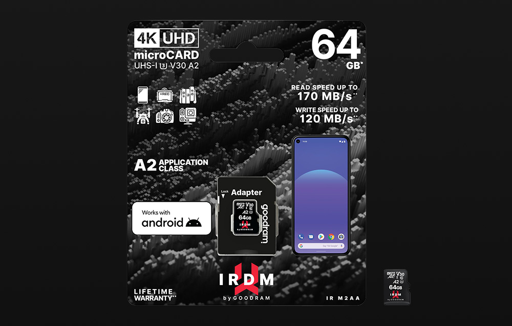 Cartão de memória MicroSDXC Goodram IRDM Classe 10 UHS-I/U3 - 64GB