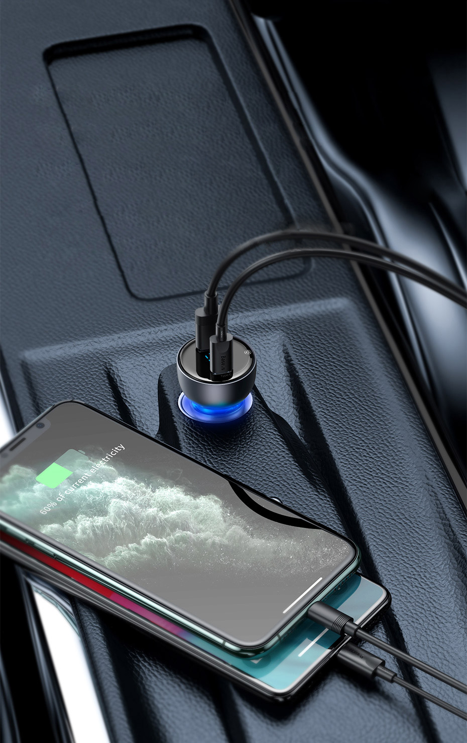 Baseus Particular Digital Display QC+PPS Car Charger 65W - Prata
