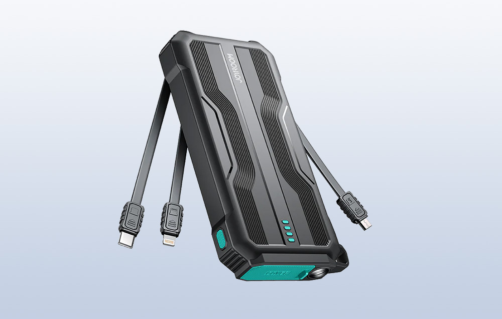 Banco de potência Joyroom JR-L016 10000mAh com cabos USB-C, Lightning e MicroUSB - Preto